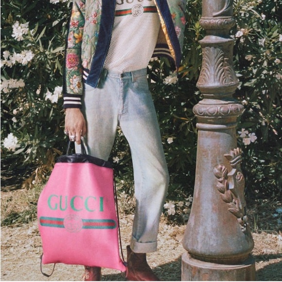 Gucci 2018 Leather Drawstring Backpack in Pink NEW W DUSTBAG - Picture 12 of 12